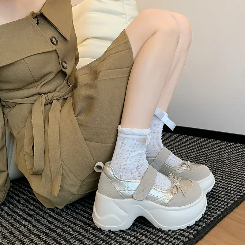 Bow Platform French Mary Jane Small Leather Shoes Women's Spring and Summer New Round Toe Shallow Mouth Heightened Single Shoes