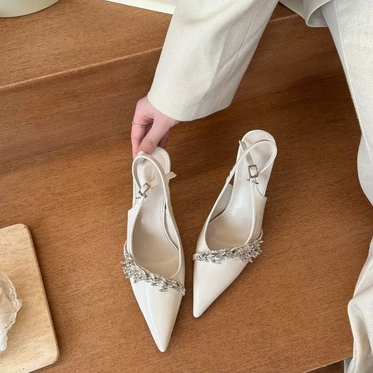 Fashion Baotou Sandals Summer New Pointy Sequin Transparent Band Line Strap Anti-slip Wear Low Heel Shoes