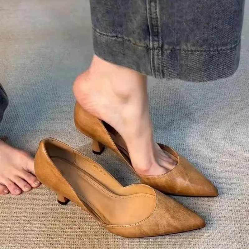 Fashion High Heels Spring New Pointed Head Shallow Mouth Set Foot Soft Sole Anti-slip Wear-resistant Single Shoes