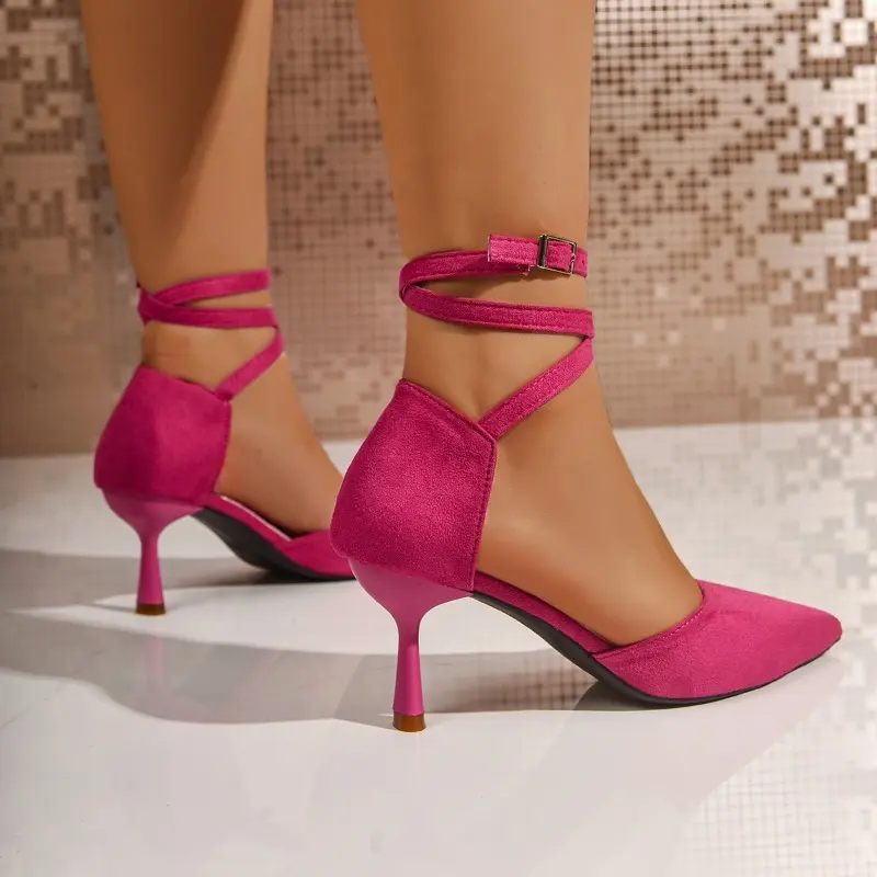Hollow Fleece Bread Toe Sandals Women's Fashion Pointed Toe Shallow Suede One Slip Strap Slip Bag Heel Stiletto Shoes