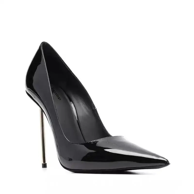 Ultra Fine Steel Needle High Heels Auto Show Metal Heels Women's Shoes Pointed Toe Patent Leather Sexy Single Shoes Women
