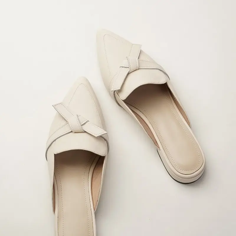 New Summer Toe Pointed Toe Semi-slippers Women's Flat Soles Low-heeled Half-support Sandals