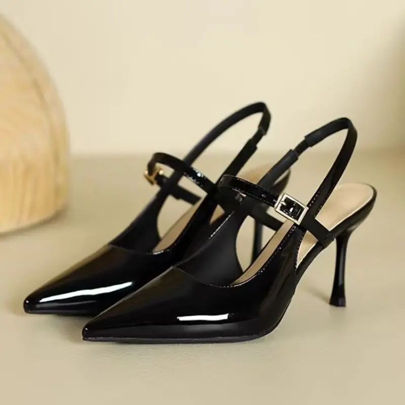 Pointed Toe Shallow Mouth Non-slip High Heels Women's New Stiletto Strap Versatile Back Empty Wrapped Toe Sandals