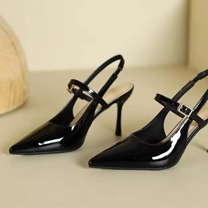 Pointed Toe Shallow Mouth Non-slip High Heels Women's New Stiletto Strap Versatile Back Empty Wrapped Toe Sandals