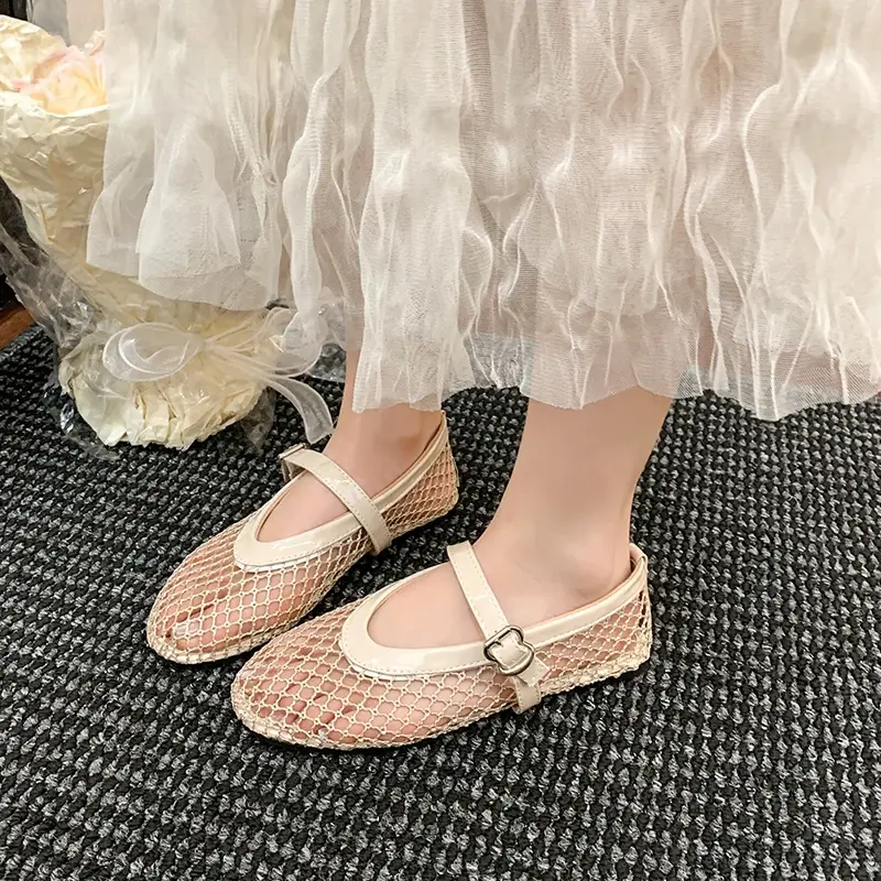 Mesh Ballet Shoes Women's Spring and Summer New Round Toe Shallow Mouth Cutout Mesh Breathable Flat Sandals
