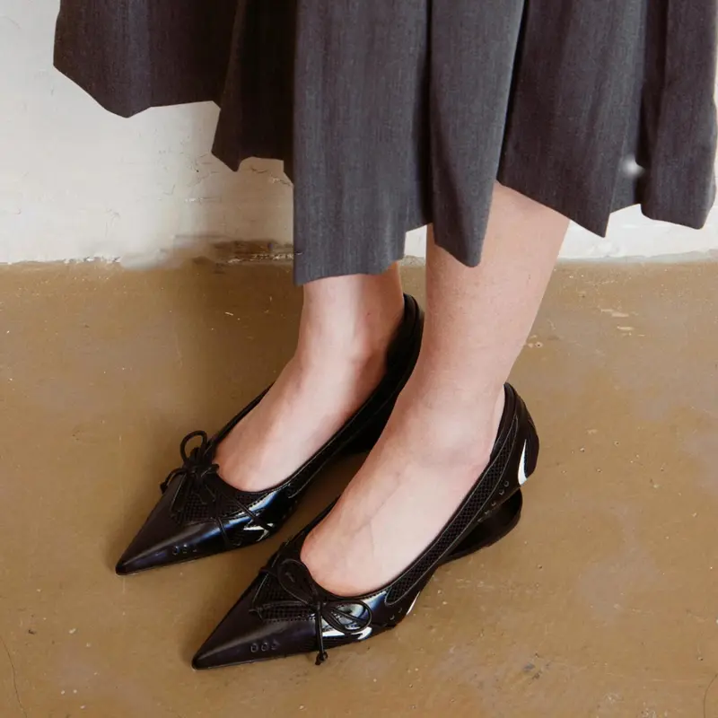 Special Heel Spliced Heels Pointed Toe Heels Women's Fashion Shallow Mouth Bow Non-Slip Mary Jane Single Shoes
