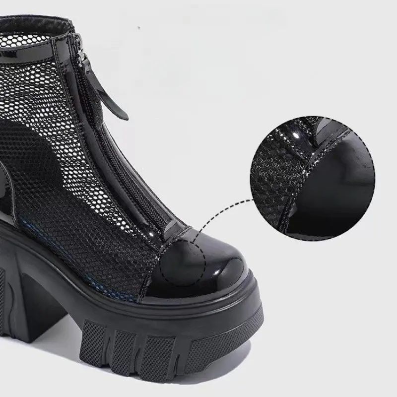 Women's Fashion Gauze Cool Boots Fall New Thin Mesh Cloth Breathable Hollow Platform Sandals