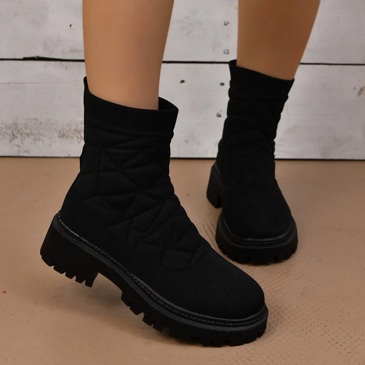 Luxury Brand 2023 New Women Thick-soled Thick-heeled Warm Boots Women's Towel Cotton Boots Motorcycle Boots 36-43