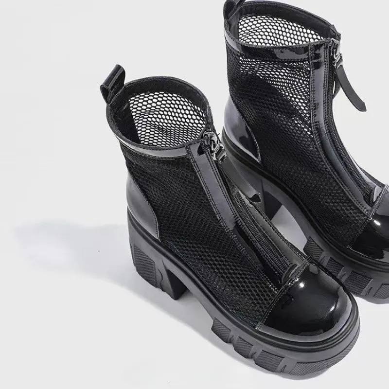 Women's Fashion Gauze Cool Boots Fall New Thin Mesh Cloth Breathable Hollow Platform Sandals