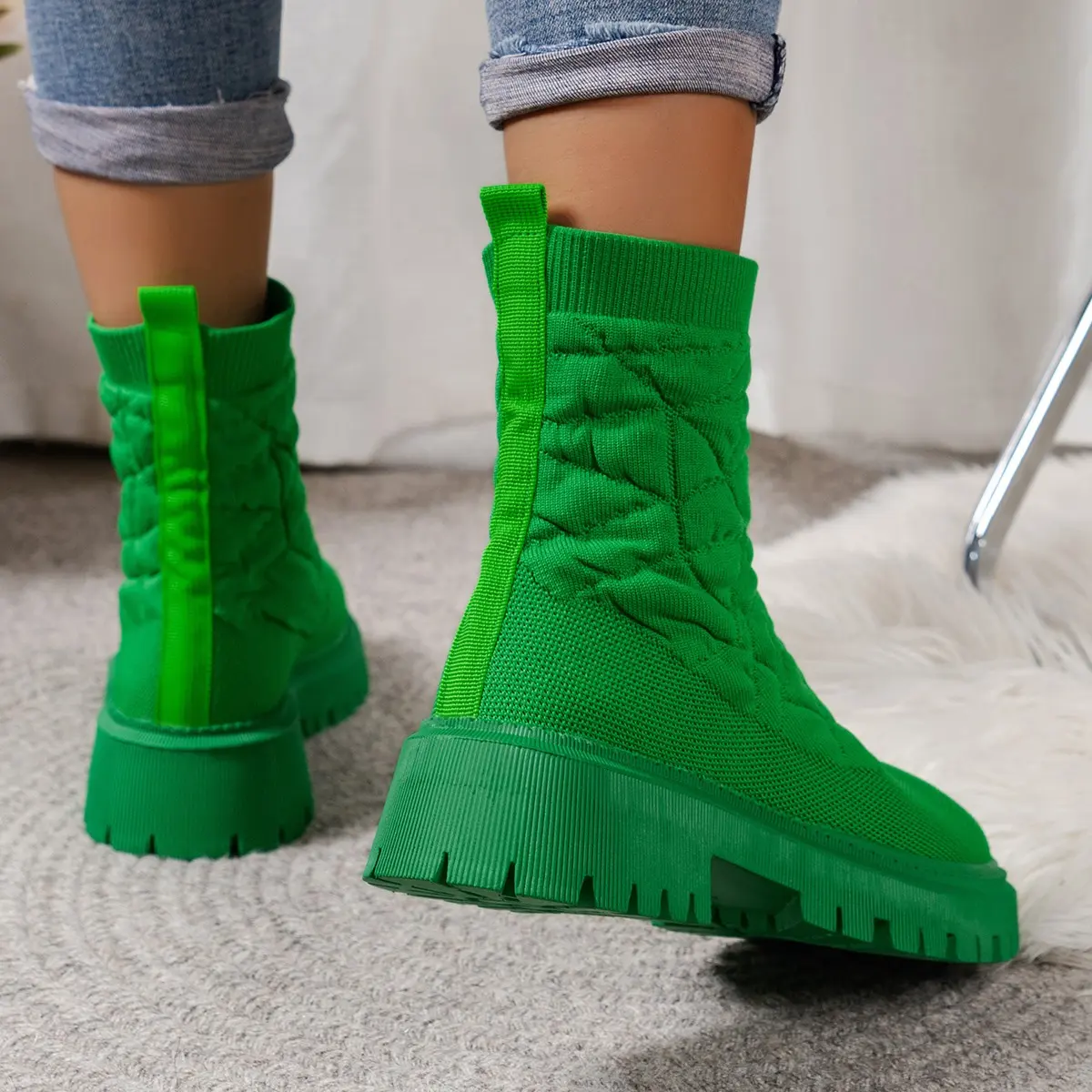 Luxury Brand 2023 New Women Thick-soled Thick-heeled Warm Boots Women's Towel Cotton Boots Motorcycle Boots 36-43