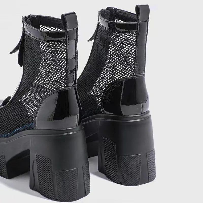 Women's Fashion Gauze Cool Boots Fall New Thin Mesh Cloth Breathable Hollow Platform Sandals