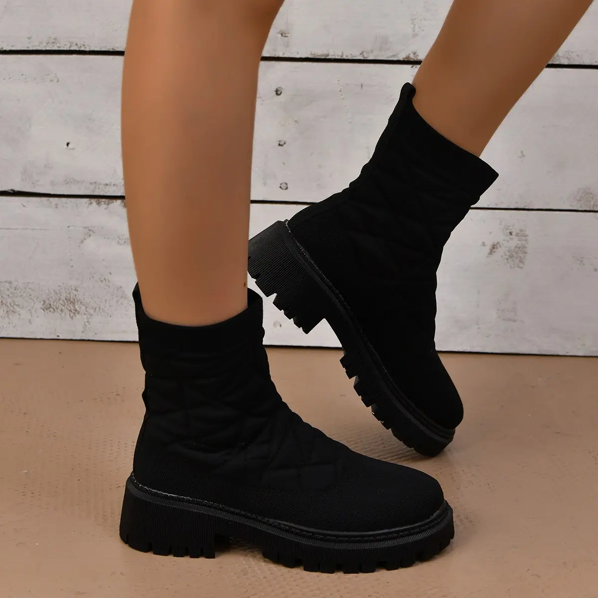 Luxury Brand 2023 New Women Thick-soled Thick-heeled Warm Boots Women's Towel Cotton Boots Motorcycle Boots 36-43