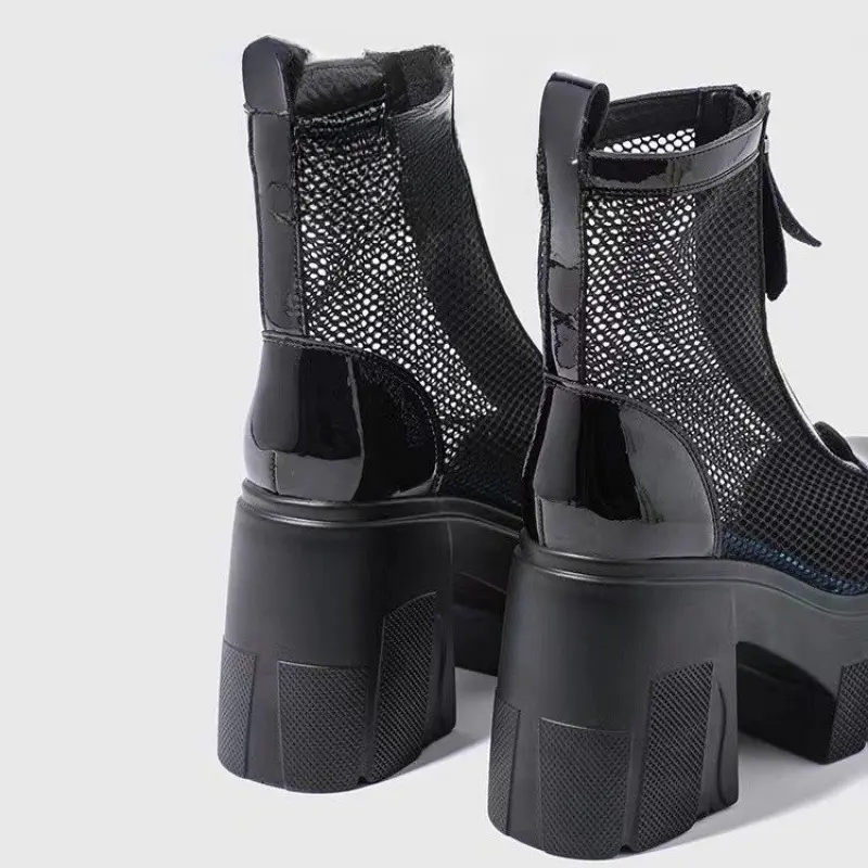 Women's Fashion Gauze Cool Boots Fall New Thin Mesh Cloth Breathable Hollow Platform Sandals