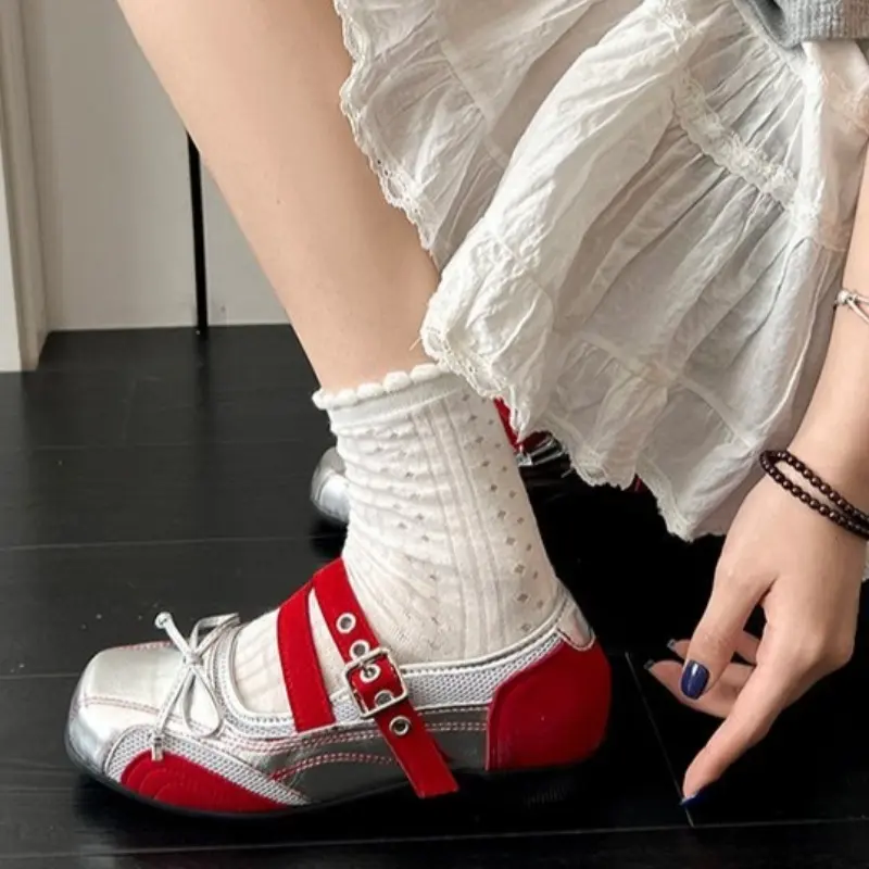 Square Toe Shallow Mouth Flat Single Shoes Women's Xia 2025 New Butterfly E Sister with Skirt Soft Sole Mary Jane Shoes