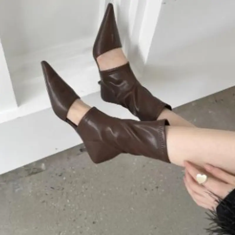Spring New Pointed Hollowed Out Cool Boots Boots Sleeve Elastic Women's Boots Stiletto Fashion Shoes