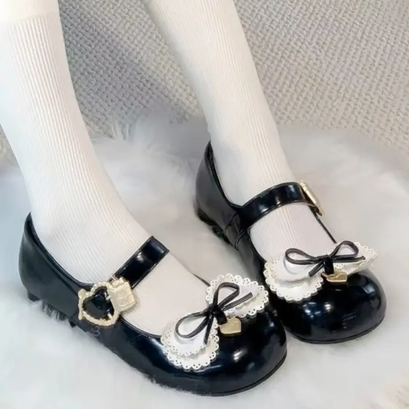 Spring New Coarse Heel Single Shoes Women's Fashion Round Head Shallow Bow Anti-slip Wear-resistant Mary Jane Shoes