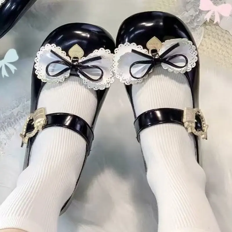 Spring New Coarse Heel Single Shoes Women's Fashion Round Head Shallow Bow Anti-slip Wear-resistant Mary Jane Shoes