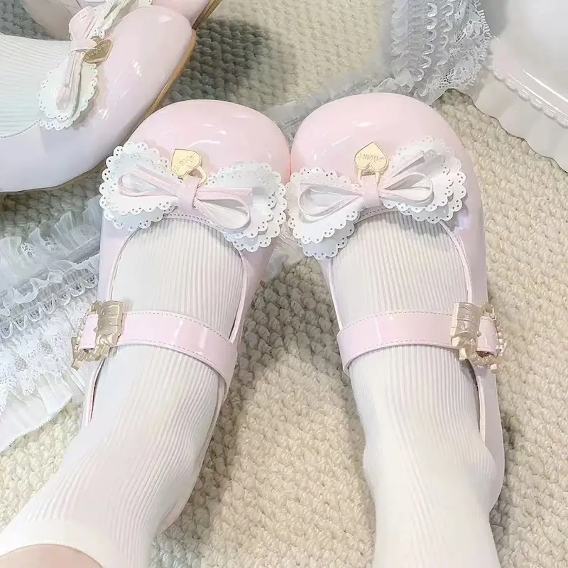Spring New Coarse Heel Single Shoes Women's Fashion Round Head Shallow Bow Anti-slip Wear-resistant Mary Jane Shoes