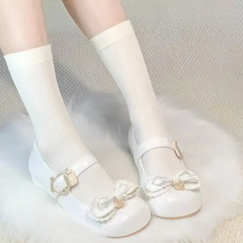 Spring New Coarse Heel Single Shoes Women's Fashion Round Head Shallow Bow Anti-slip Wear-resistant Mary Jane Shoes
