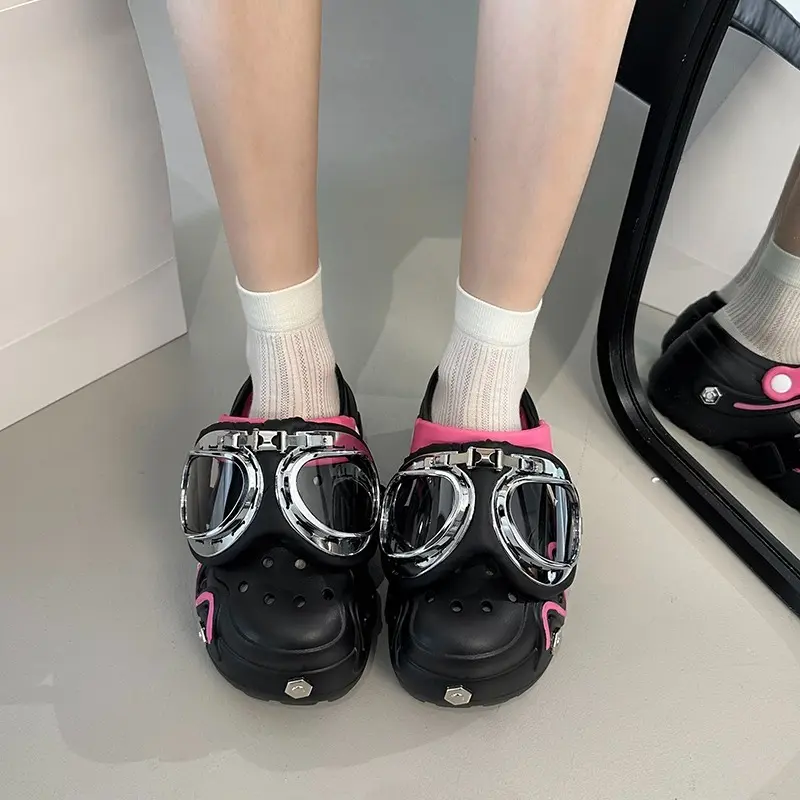 Detachable Glasses Baotou Platform Cool Drag Women 2025 Summer New Round Head Deep Mouth Wear Fashion Heightened Beach Sandals