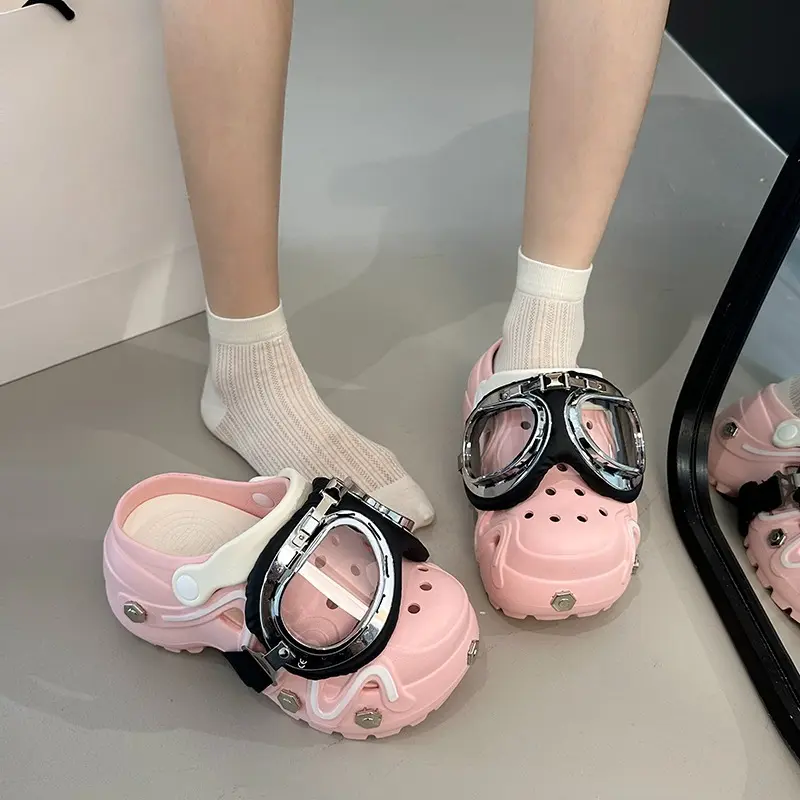 Detachable Glasses Baotou Platform Cool Drag Women 2025 Summer New Round Head Deep Mouth Wear Fashion Heightened Beach Sandals