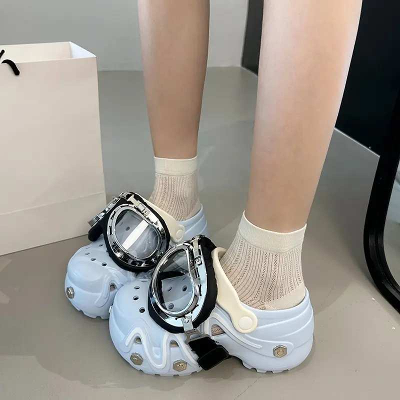 Detachable Glasses Baotou Platform Cool Drag Women 2025 Summer New Round Head Deep Mouth Wear Fashion Heightened Beach Sandals
