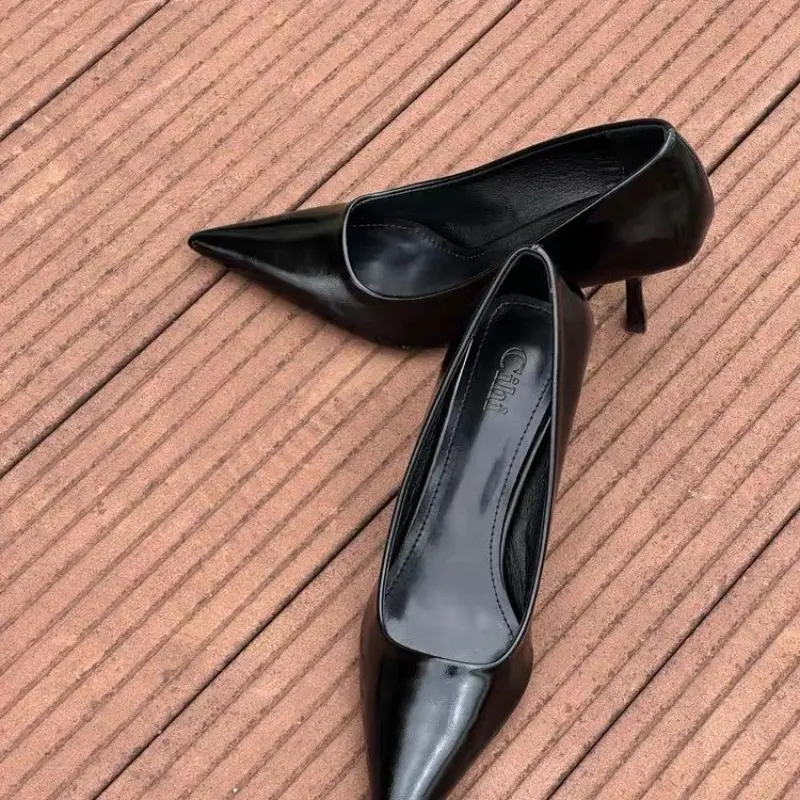 Women's Thin Heel Shoes Autumn New Pointed Head Shallow Mouth Anti-slip Wear-resistant High-heel Low-top Shoes
