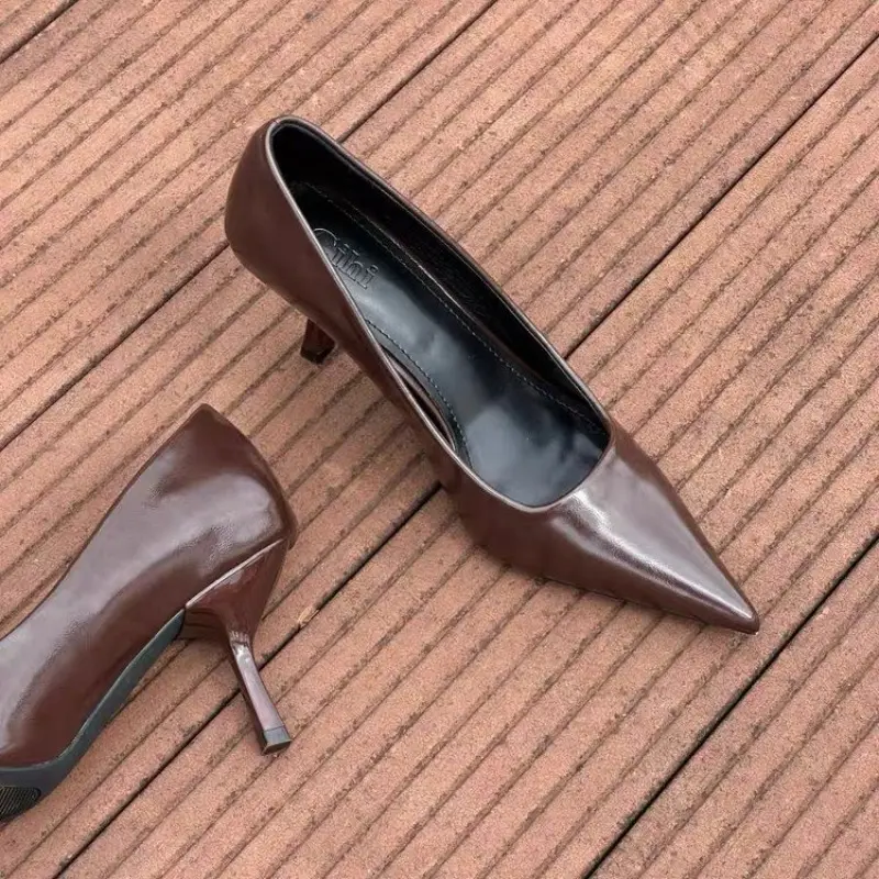 Women's Thin Heel Shoes Autumn New Pointed Head Shallow Mouth Anti-slip Wear-resistant High-heel Low-top Shoes