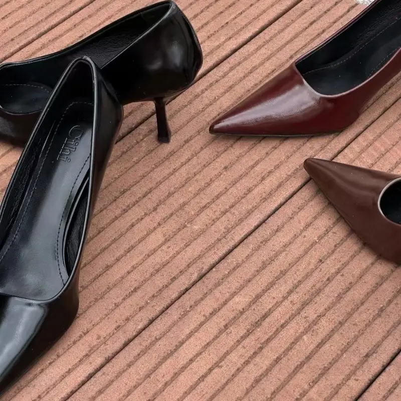 Women's Thin Heel Shoes Autumn New Pointed Head Shallow Mouth Anti-slip Wear-resistant High-heel Low-top Shoes