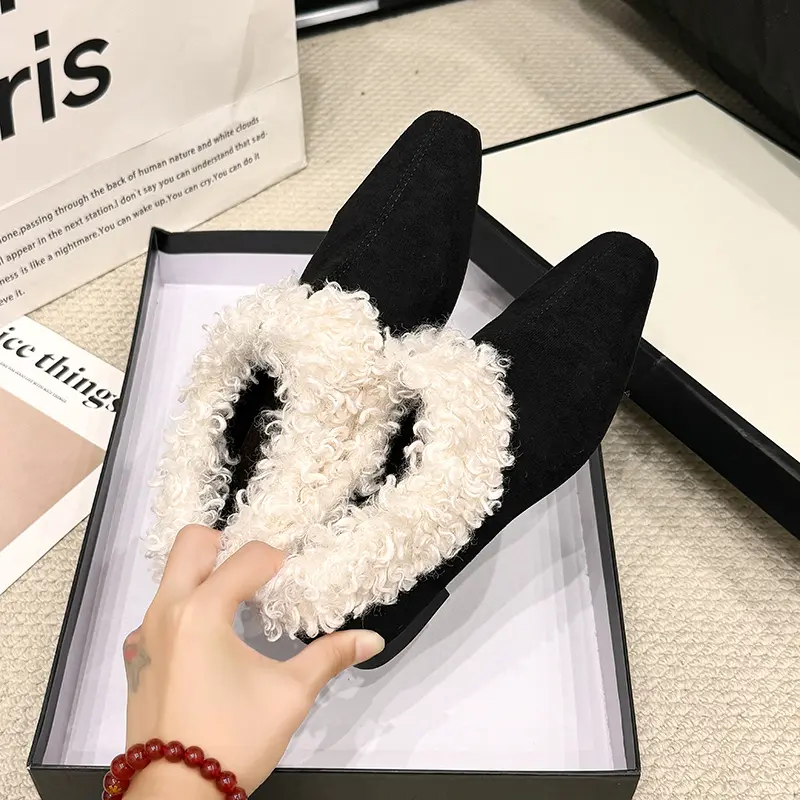 Women's Winter New Flat Shoes Fashion Square Head Deep Mouth Suede Soft Sole Anti-slip Wear-resistant Low-top Shoes