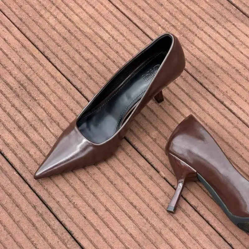 Women's Thin Heel Shoes Autumn New Pointed Head Shallow Mouth Anti-slip Wear-resistant High-heel Low-top Shoes