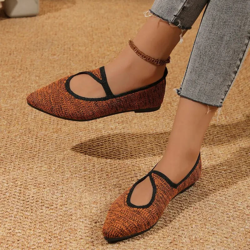 Women's Fashion Flat Shoes Autumn New Pointed Head Shallow Mouth Knitted Breathable Soft Sole Non-slip Single Shoes