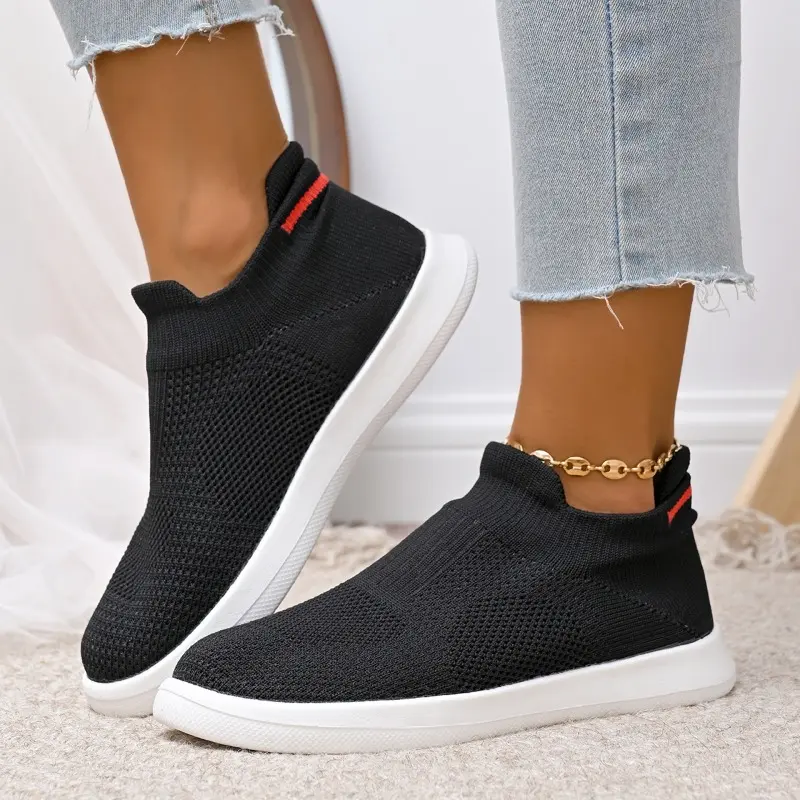 Spring and Autumn New Single Shoes Women's Flat Slip Feet Flying Weave Breathable Casual Light Soft Sole Shoes