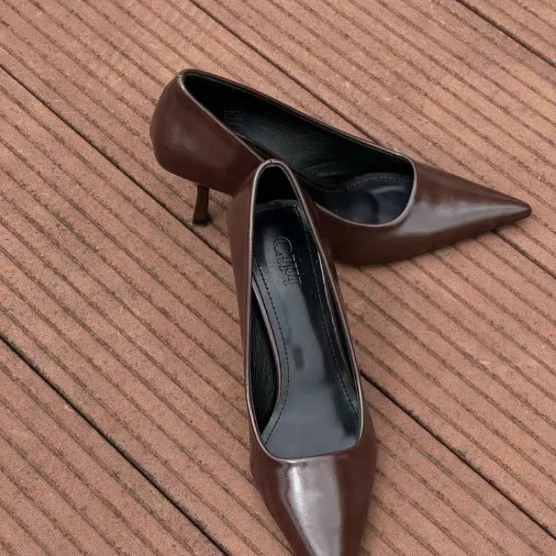 Women's Thin Heel Shoes Autumn New Pointed Head Shallow Mouth Anti-slip Wear-resistant High-heel Low-top Shoes