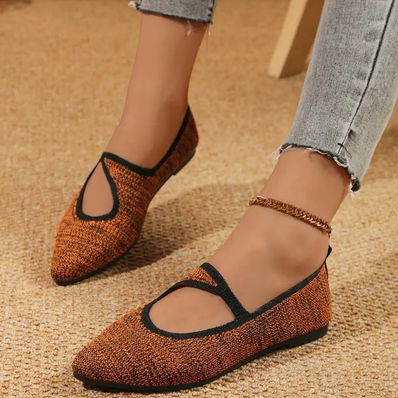 Women's Fashion Flat Shoes Autumn New Pointed Head Shallow Mouth Knitted Breathable Soft Sole Non-slip Single Shoes