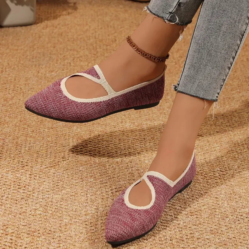 Women's Fashion Flat Shoes Autumn New Pointed Head Shallow Mouth Knitted Breathable Soft Sole Non-slip Single Shoes