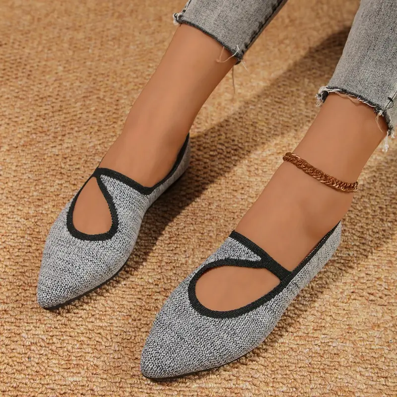 Women's Fashion Flat Shoes Autumn New Pointed Head Shallow Mouth Knitted Breathable Soft Sole Non-slip Single Shoes