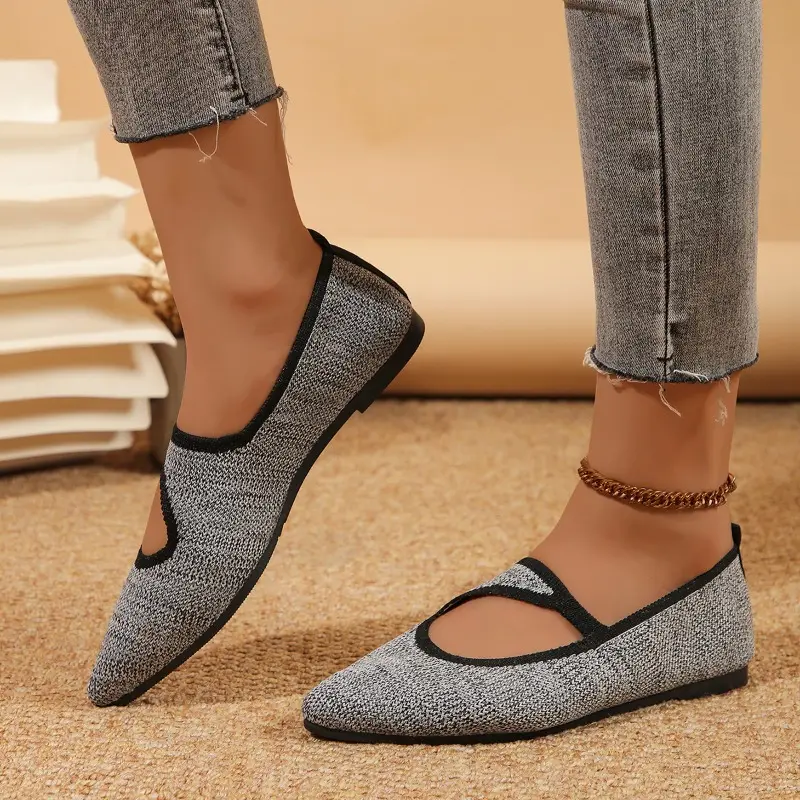 Women's Fashion Flat Shoes Autumn New Pointed Head Shallow Mouth Knitted Breathable Soft Sole Non-slip Single Shoes