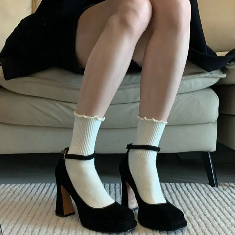 Women's New Autumn Thick Heel Single Shoes Round Head Shallow Mouth Thick Sole Soft Sole Non-slip Super High Heels