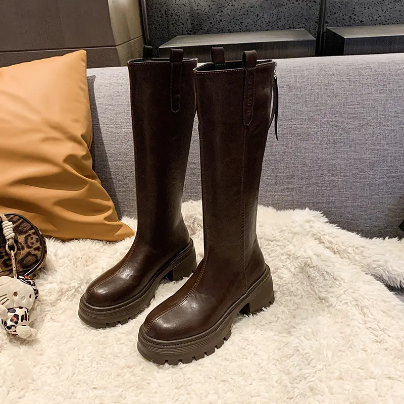 Winter New Thick Heel Cotton Boots Women's Fashion Round Head Back Zipper Thick Sole Non-slip Boots
