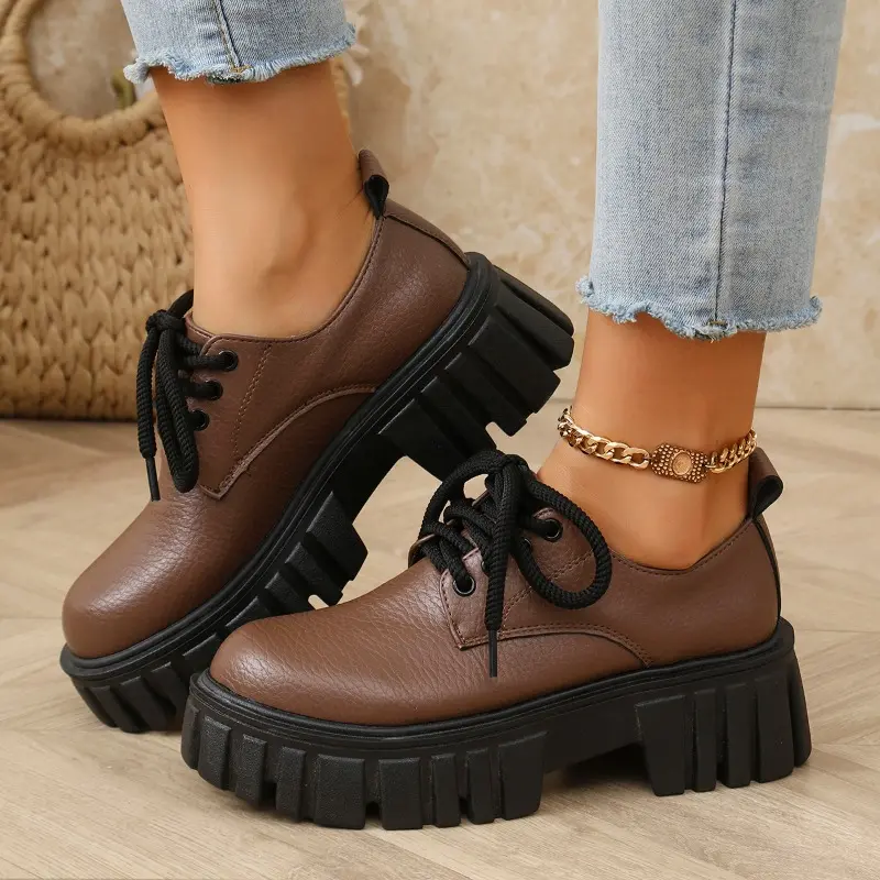 Women's Thick Heel Shoes Spring New Round Head Deep Mouth Front Strap Thick Sole Anti-slip Wear-resistant Low-top Shoes