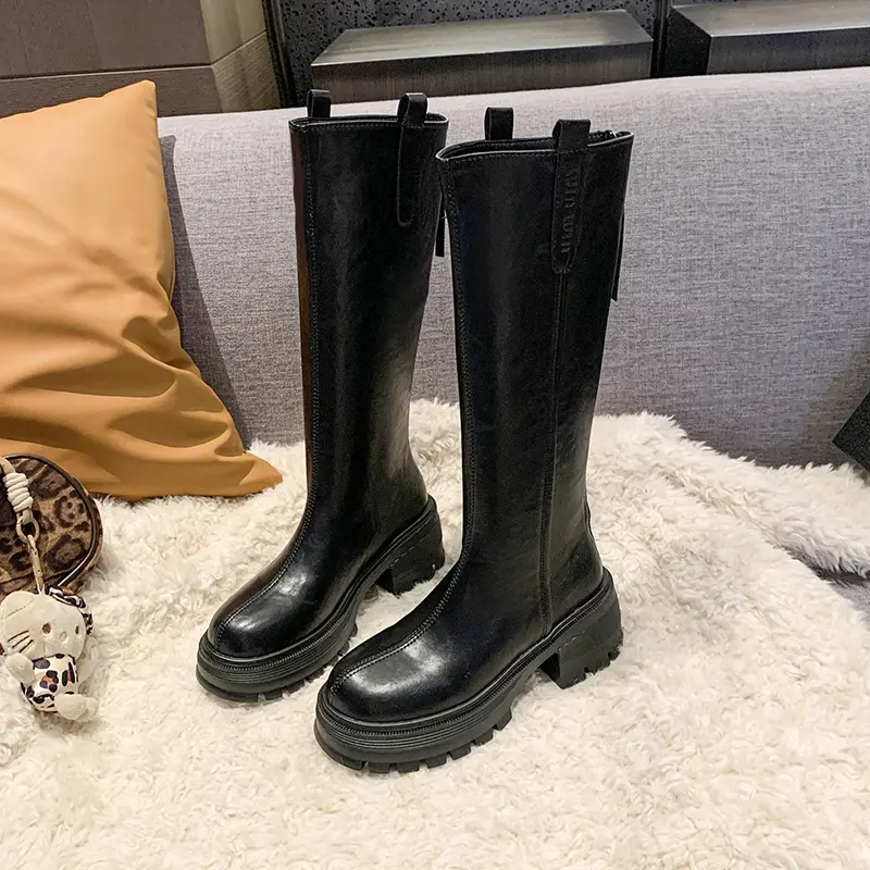 Winter New Thick Heel Cotton Boots Women's Fashion Round Head Back Zipper Thick Sole Non-slip Boots