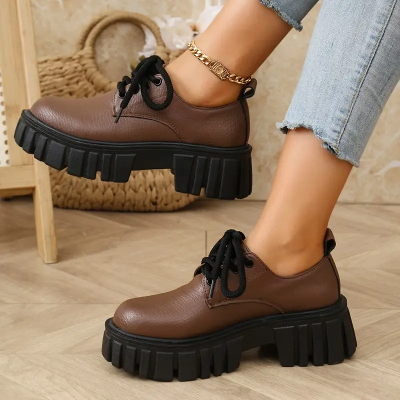 Women's Thick Heel Shoes Spring New Round Head Deep Mouth Front Strap Thick Sole Anti-slip Wear-resistant Low-top Shoes
