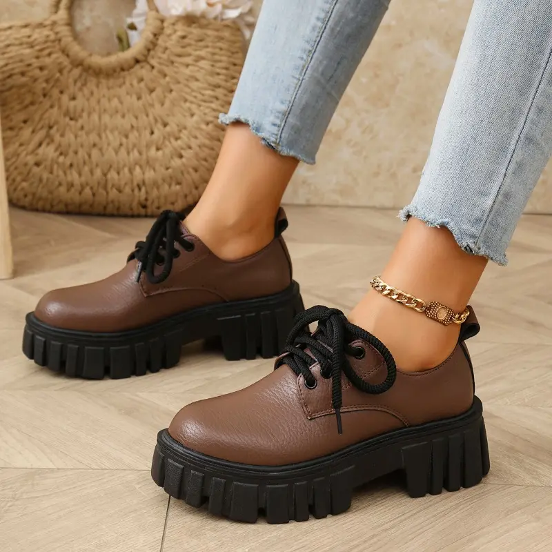 Women's Thick Heel Shoes Spring New Round Head Deep Mouth Front Strap Thick Sole Anti-slip Wear-resistant Low-top Shoes