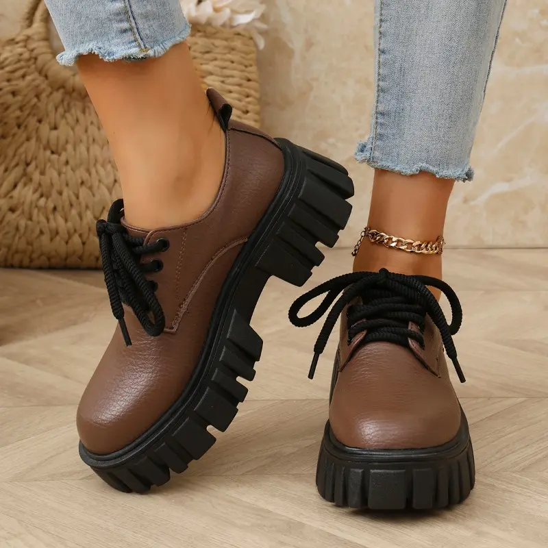 Women's Thick Heel Shoes Spring New Round Head Deep Mouth Front Strap Thick Sole Anti-slip Wear-resistant Low-top Shoes