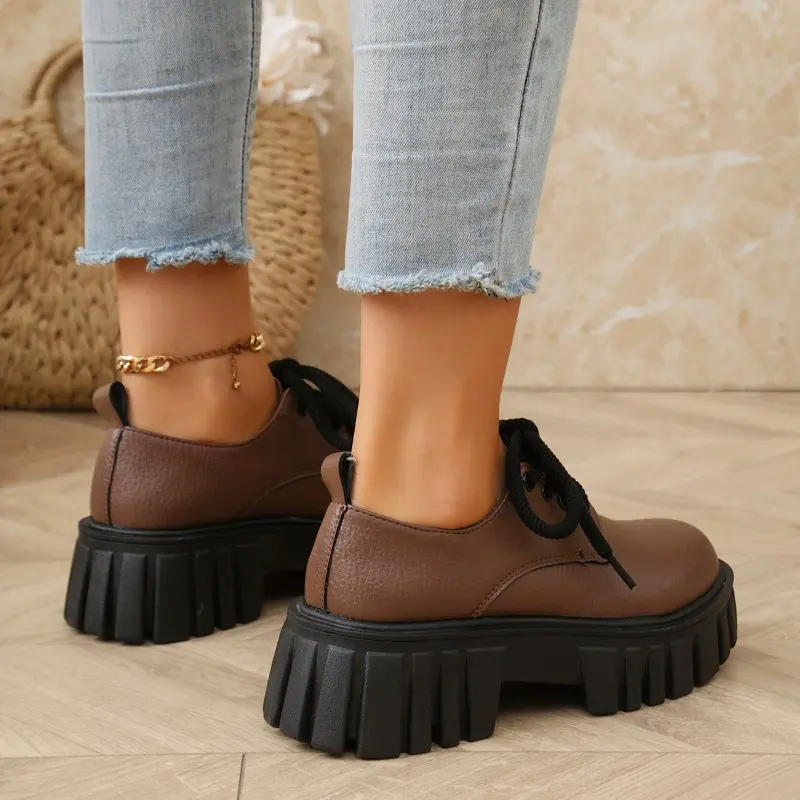 Women's Thick Heel Shoes Spring New Round Head Deep Mouth Front Strap Thick Sole Anti-slip Wear-resistant Low-top Shoes