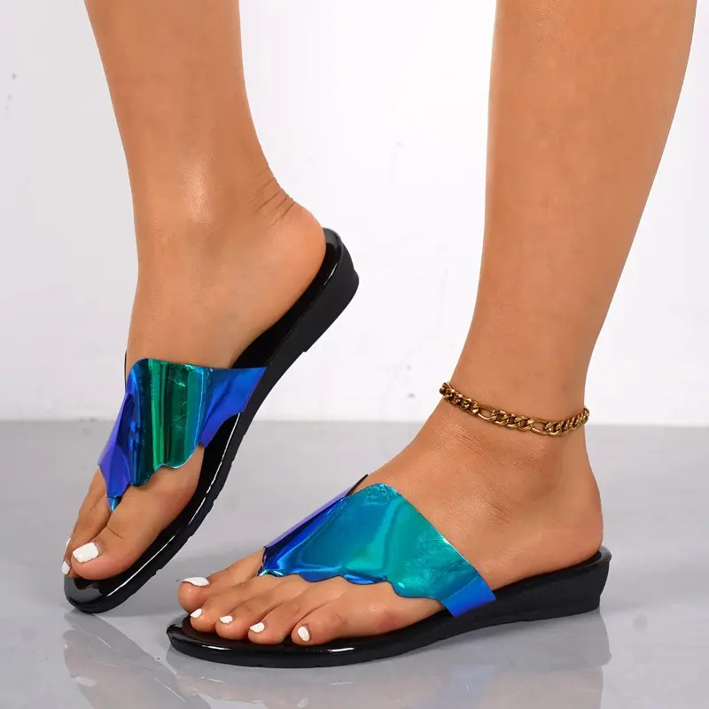 Fashion Clip-Toe Wedge Sandals Women's Summer New Round Toe Soft Sole Anti-slip Wear-resistant Wedge Shoes