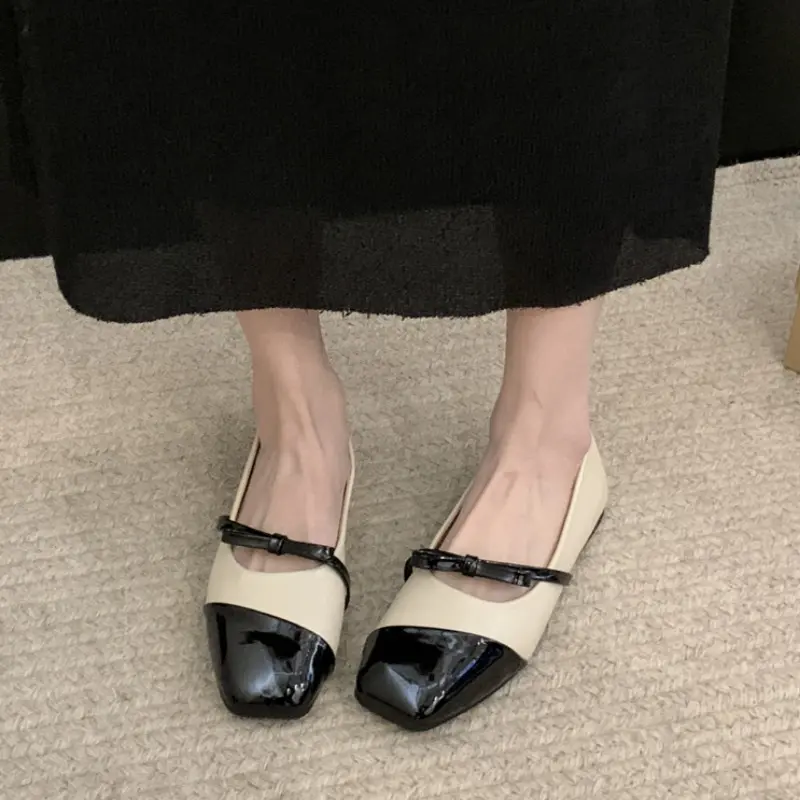 Women's Fashion Shoes with Flat Autumn New Square Shallow Color Matching Butterflies "Soft Bottom Anti-slip Low Help Shoes