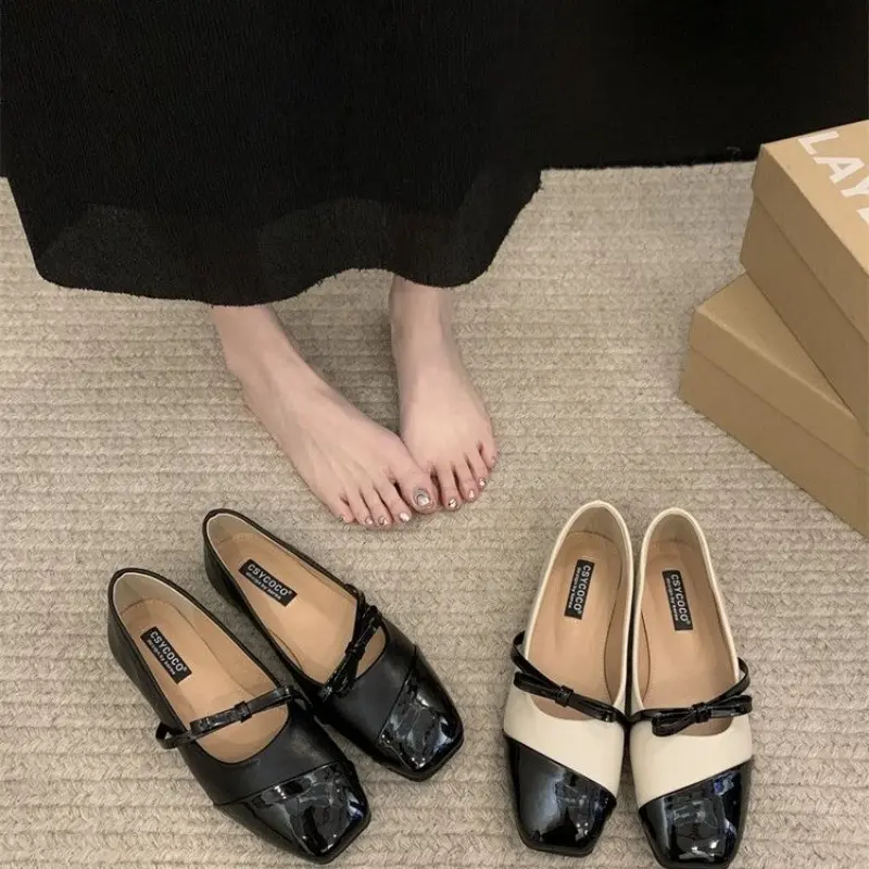 Women's Fashion Shoes with Flat Autumn New Square Shallow Color Matching Butterflies "Soft Bottom Anti-slip Low Help Shoes