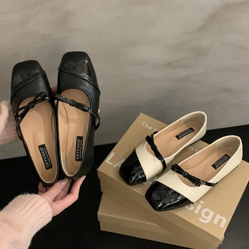 Women's Fashion Shoes with Flat Autumn New Square Shallow Color Matching Butterflies "Soft Bottom Anti-slip Low Help Shoes